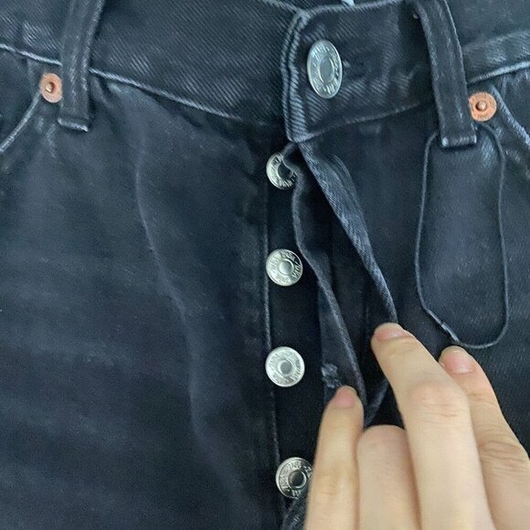 Zara Retro Cycling Shorts Womens Size 32 Cutoff Denim Bermuda Black Button Fly - Picture 7 of 12